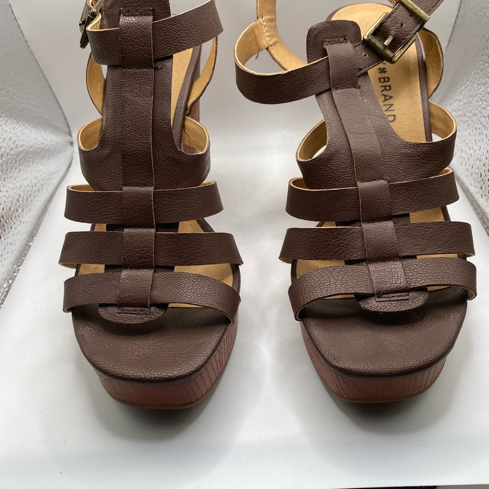 Lucky Brand LP- Leminah Women's Wedge Sandals Size 8 Leather Brown - Picture 1 of 6